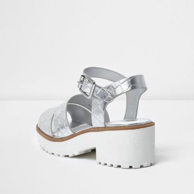 Girls silver metallic chunky sandals